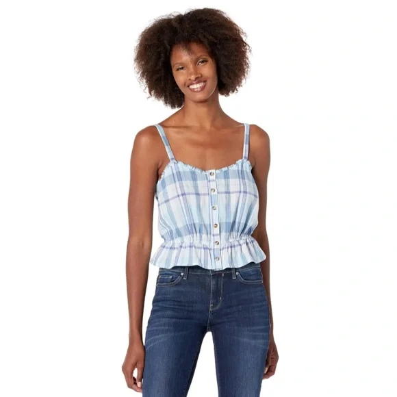 NEW Lucky Brand Women’s Plaid Front Button Down Peplum Ruffled Crop Tank, Size M - Picture 2 of 16